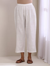 White Slub Texture Sleeveless Flared  Kurta Pant Set