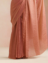 trueBrowns Pink Tissue Stripe Saree With Unstitched Blouse