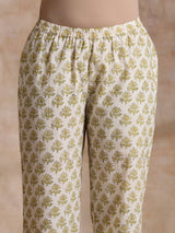 Green Buta On Off-White Block Print Cotton Co-Ord Set