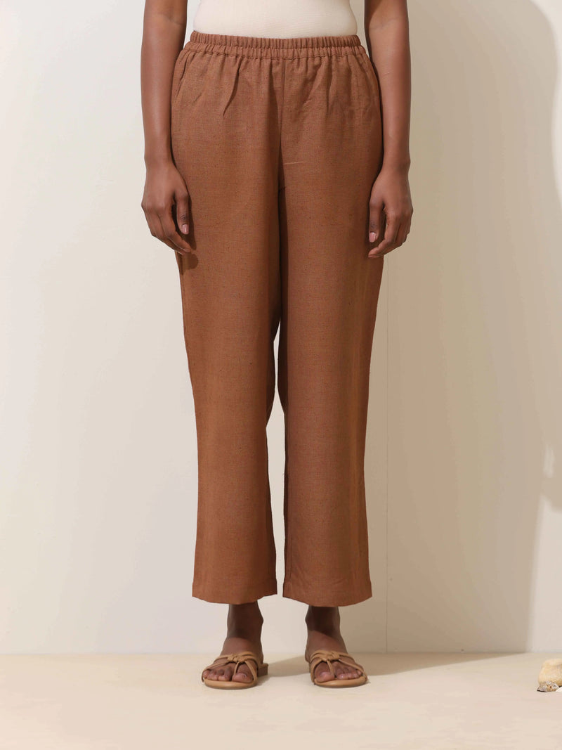 trueBrowns Kora Brown Crochet Natural Cotton Kurta Co-ord Set