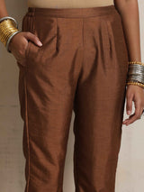 trueBrowns Brown Silk Slit Kurta Set