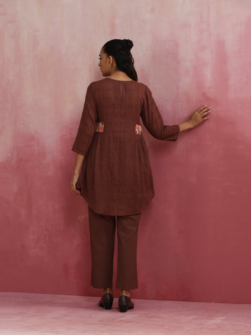 trueBrowns Brown Cotton Dobby Kurta Co-ord set