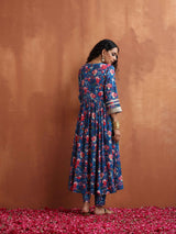 trueBrowns Blue Print Flared Anarkali Kurta Set