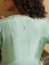 trueBrowns Mint Green Muslin Silk Anarkali Kurta Pant Set
