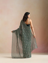 trueBrowns Turquoise All Over Embroidered Saree With Unstitched Blouse