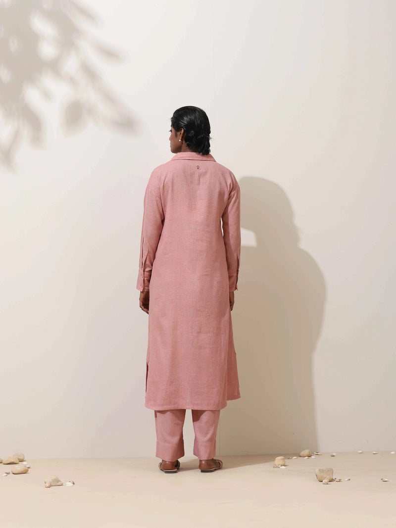 trueBrowns Dalia Pink Embroidered Natural Cotton Kurta Pant Set