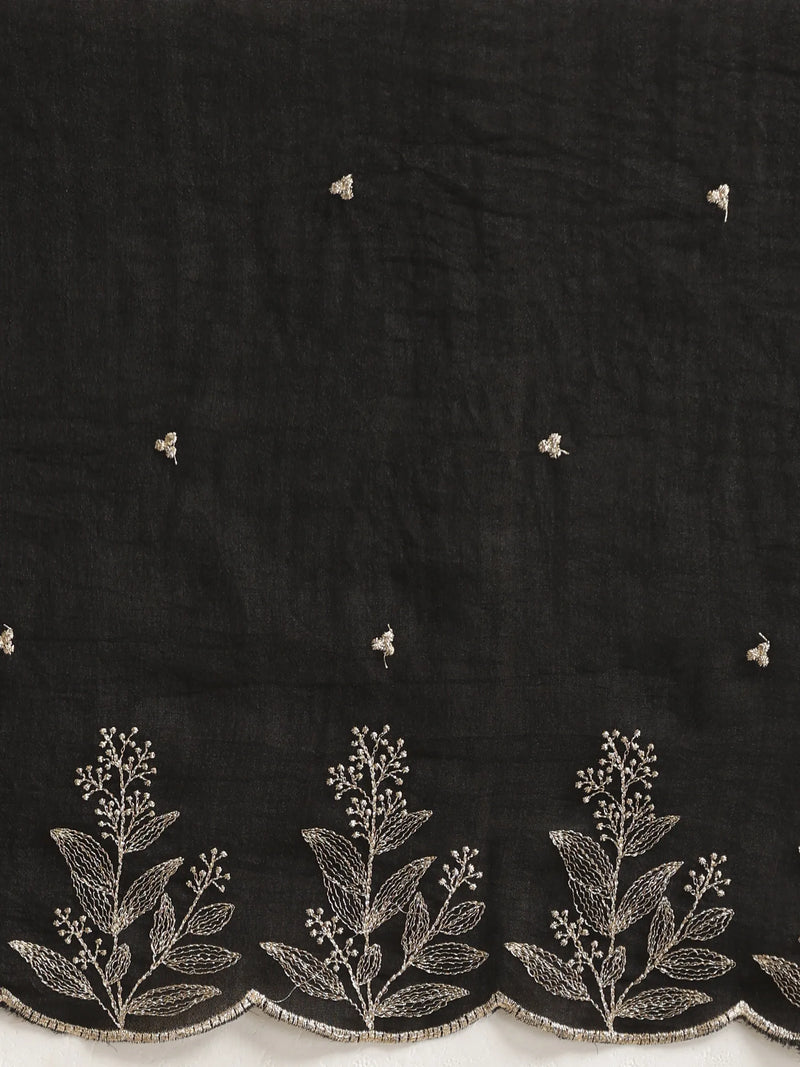 trueBrowns Black All Over Zari Embroidered Saree With Unstitched Blouse