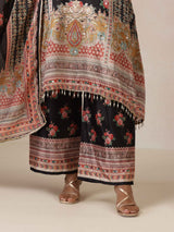 trueBrowns Black Print A-Line Kurta 3pc Set