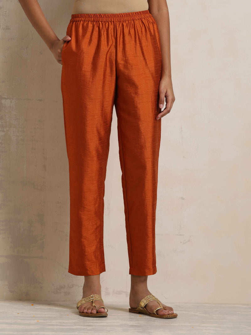 trueBrowns Orange Silk Kurta Co-ord Set