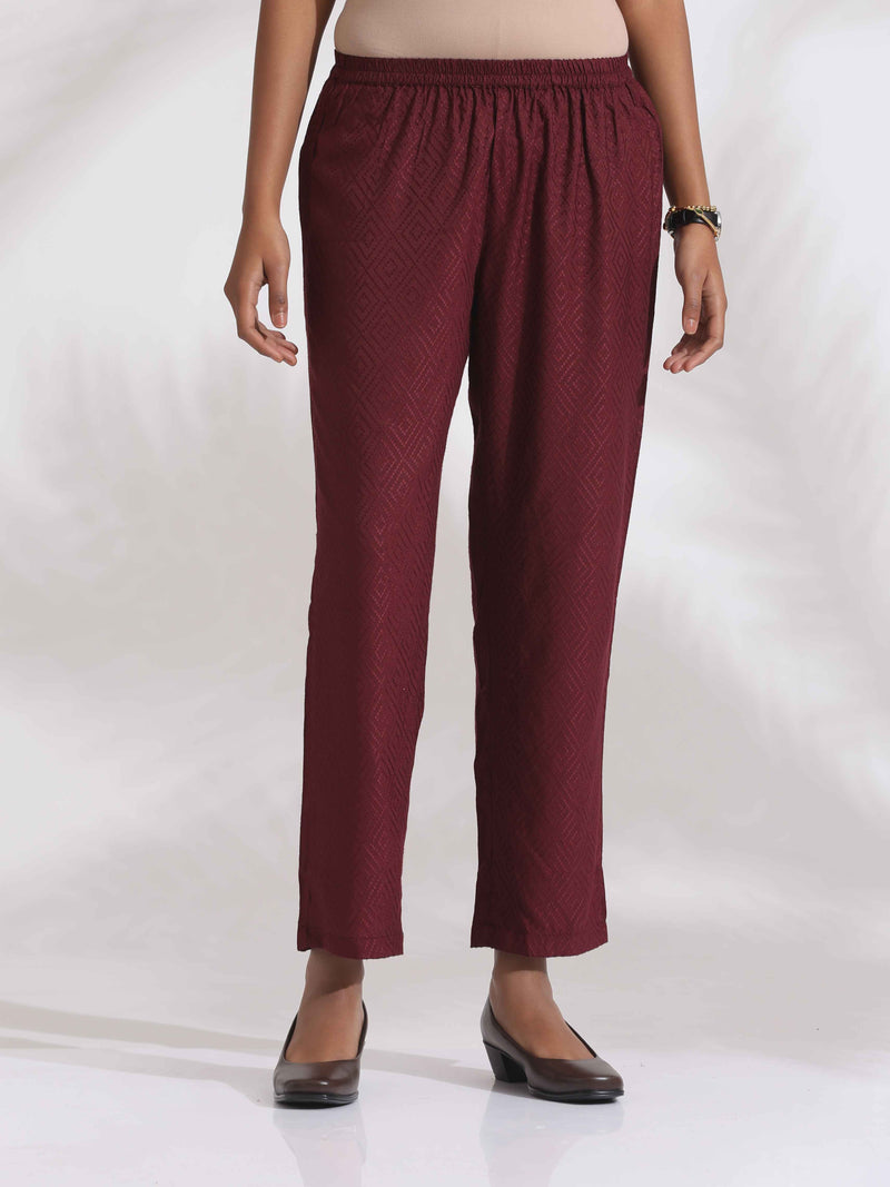 trueBrowns Maroon Dobby Kurta Set