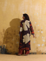 trueBrowns Cola Rust Red Floral Print Muslin Silk Straight Kurta Set
