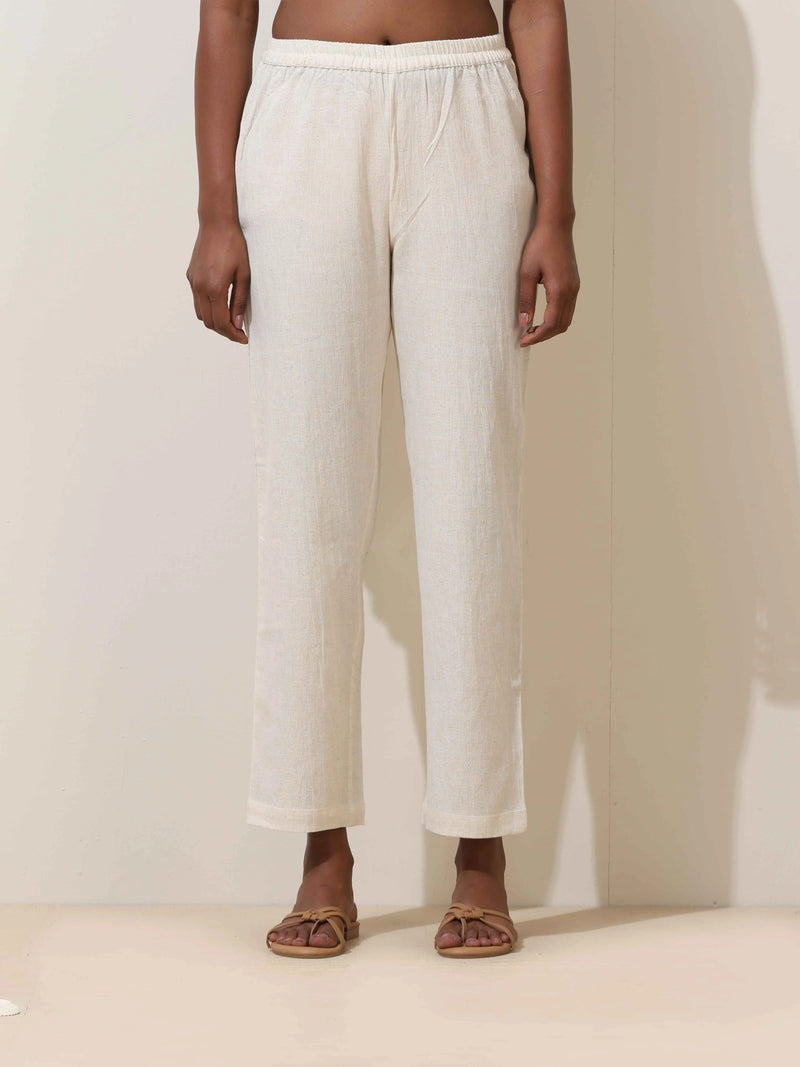 trueBrowns off white Cotton Linen Kurta Co-Ord Set