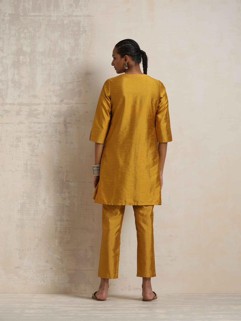 trueBrowns Gold Silk Kurta Co-ord Set