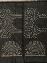 trueBrowns Green Geometric Weave Saree With Contract Unstitched Blouse