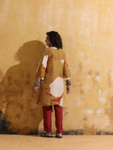 trueBrowns Mustard Rust Red Floral Print Muslin Silk Kurta Co-ord Set