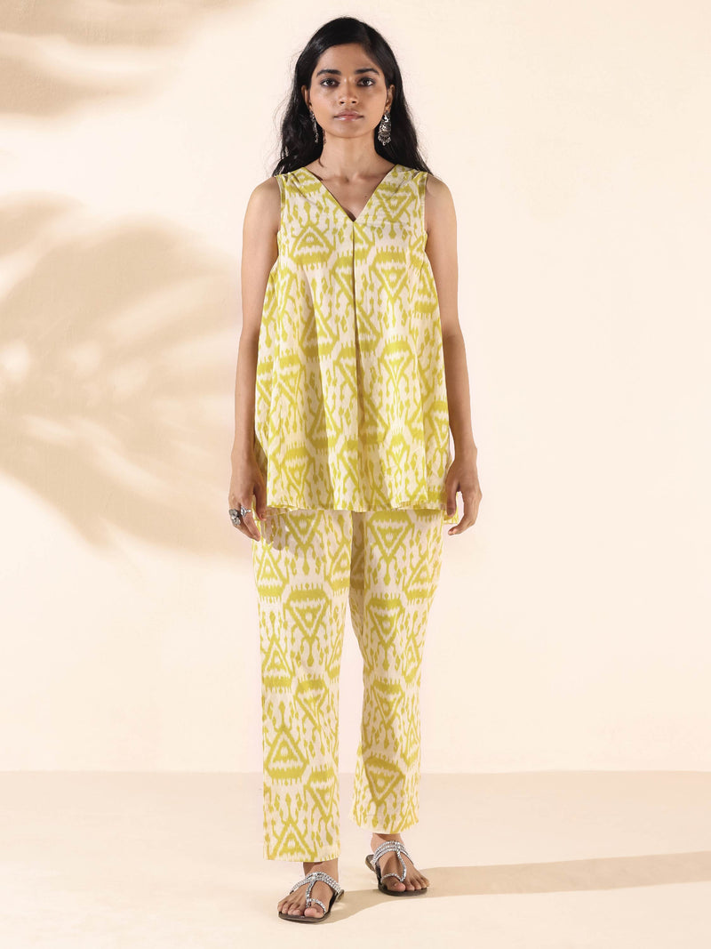 trueBrowns Lime Cotton Ikat Sleeveless Co-ord Set