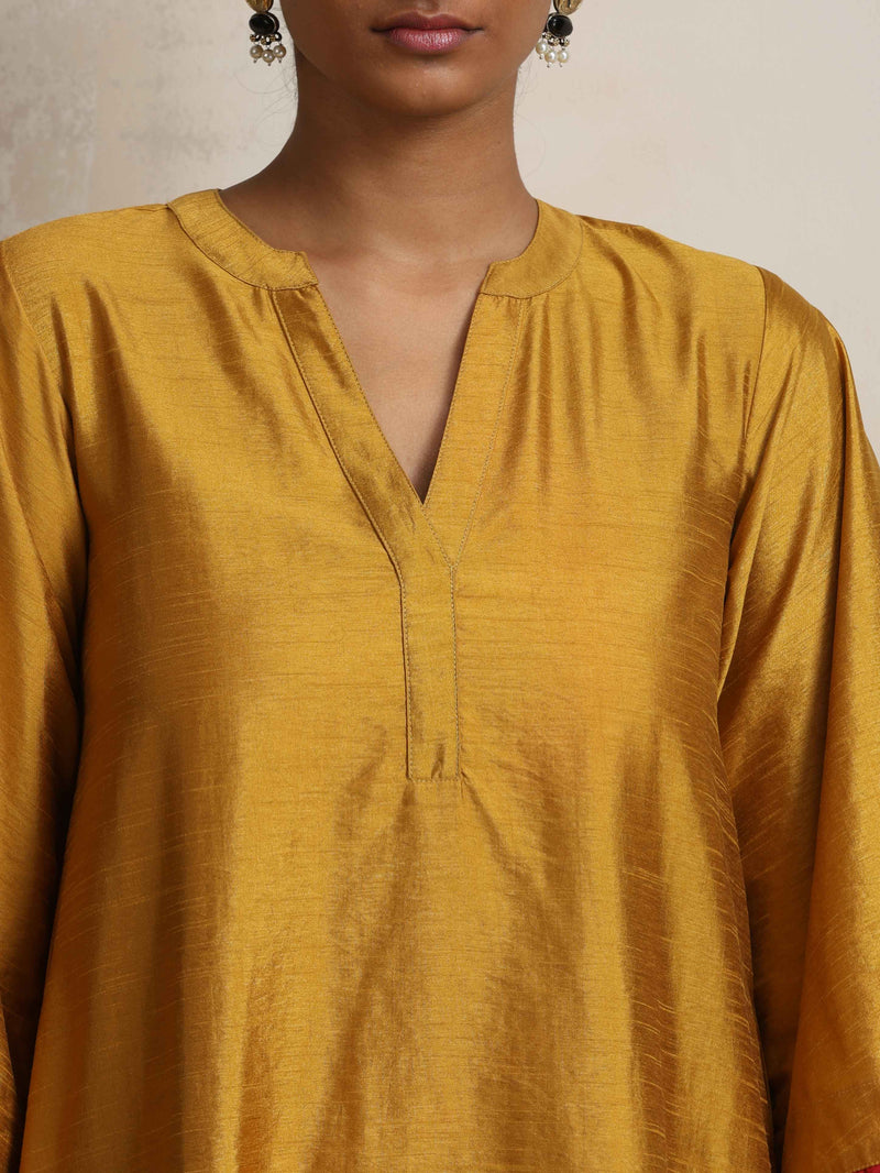 trueBrowns Gold Silk Kurta Set