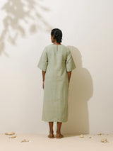 trueBrowns Patcholi Green Embroidered Natural Cotton Dress