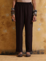 trueBrowns Brown Metallic High-Slit Straight Kurta Set