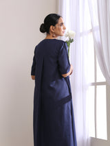 Blue Slub High Slit Kurta Pant Set