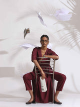 trueBrowns Maroon Dobby Kurta Set