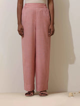 trueBrowns Dalia Pink Embroidered Natural Cotton Kurta Pant Set
