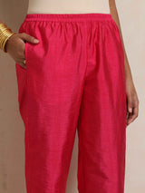 trueBrowns Hot Pink Tissue Straight Kurta Set