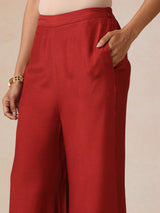 trueBrowns Red Gold Foil Print Jacket and Flared Pants Co-ord Set
