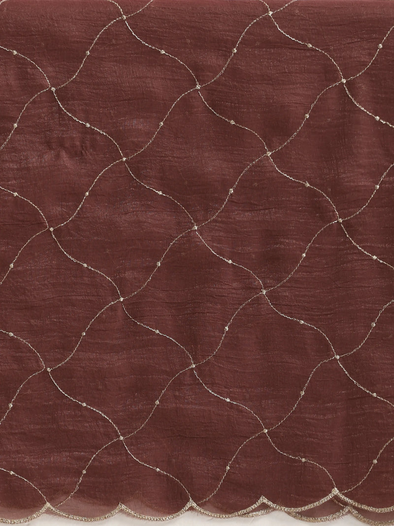 trueBrowns Copper Zari Jaal Embroidered Saree With Unstitched Blouse