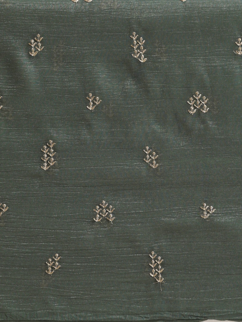 trueBrowns Turquoise All Over Embroidered Saree With Unstitched Blouse