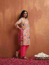 trueBrowns Orange Print Kurta Co-ord Set