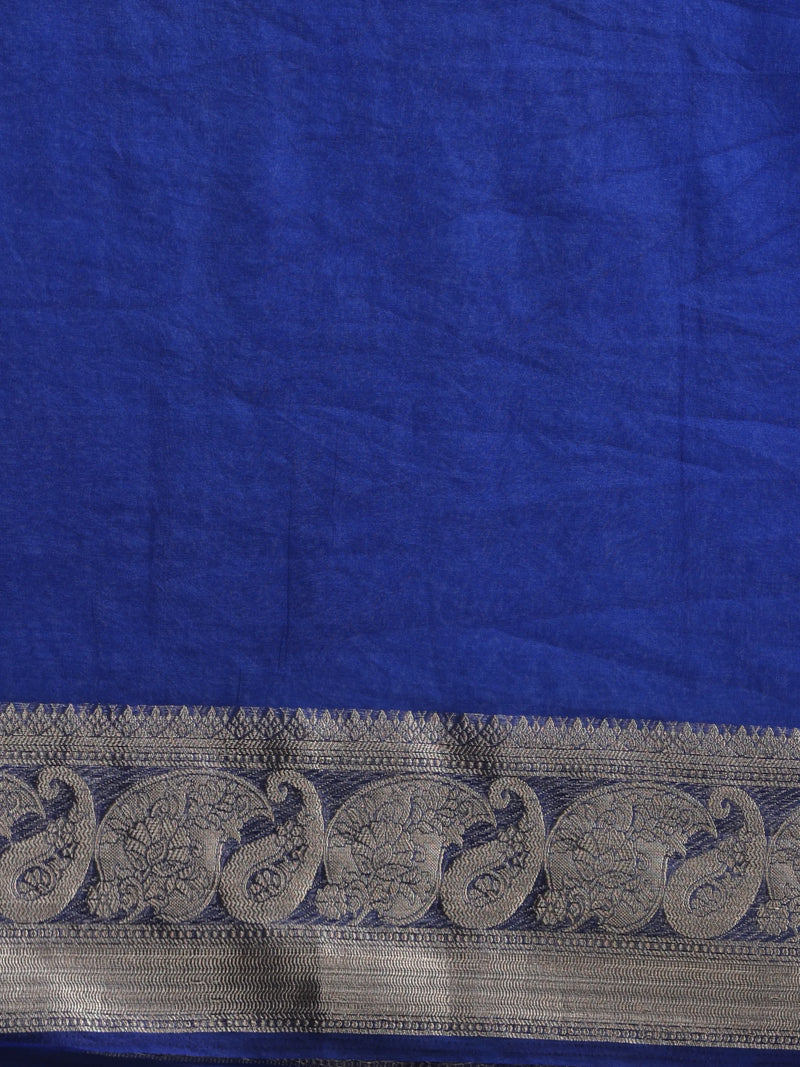 trueBrowns Electric Blue Organza Saree With Unstitched Blouse