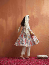 trueBrowns Off White Ikat Print Anarkali Kurta Co-ord Set