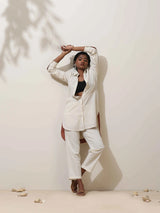 trueBrowns off white Cotton Linen Kurta Co-Ord Set