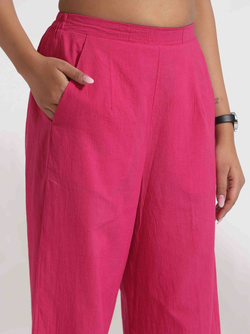 trueBrowns Pink Cotton Print Flared Top Co-ord Set
