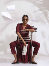 trueBrowns Maroon Dobby Kurta Set