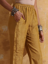 trueBrowns Mustard Rust Red Floral Print Muslin Silk Flared Co-ord Set