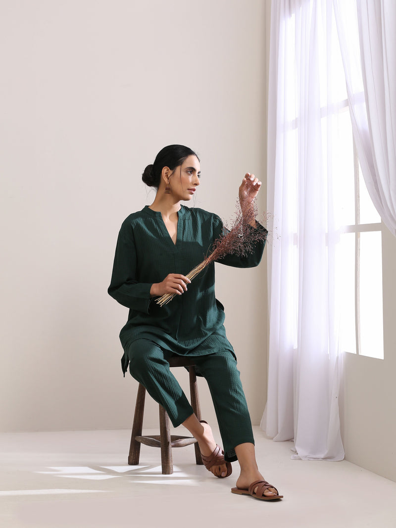 Dark Green Dobby Relaxed Fit Co-Ord Set