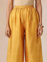 trueBrowns Yellow Print A-Line Kurta 3pc Set
