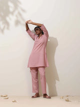 trueBrowns Lilac Cotton Linen Kurta Co-Ord Set