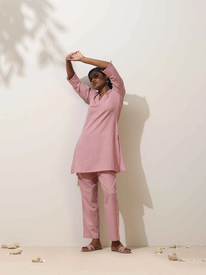 trueBrowns Lilac Cotton Linen Kurta Co-Ord Set