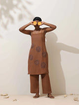 trueBrowns Kora Brown Crochet Natural Cotton Kurta Co-ord Set