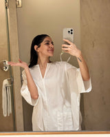 White Dobby Boxy Fit High Low Co-Ord Set