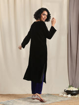 Black Velvet slit Kurta