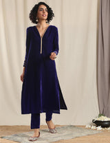 Blue Velvet Gota Kurta - trueBrowns