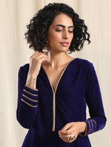 Blue Velvet Gota Kurta - trueBrowns