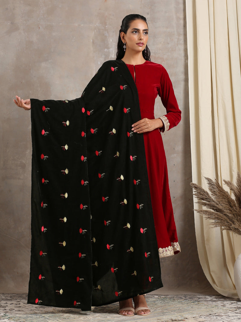 Black Velvet Embroidered Shawl