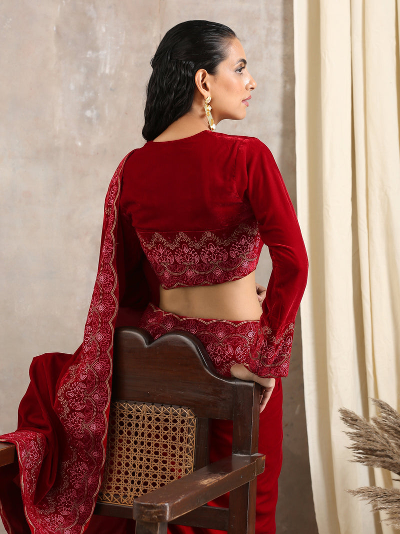 Red Velvet Embroidered Blouse