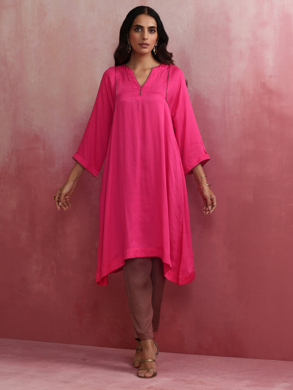 trueBrowns Pink Modal Kimono Kurta Set