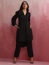 trueBrowns Black V Neck Kurta Co-ord Set